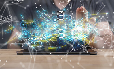 Aufkleber - Neural network 3D illustration. Big data and cybersecurity