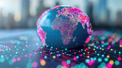 Poster - A globe with a digital map overlay, showcasing data visualization and connectivity.