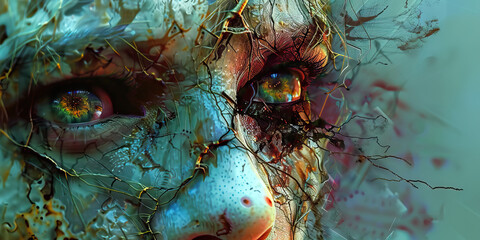 Poster - Abstract Digital Face with Branch-like Overlay