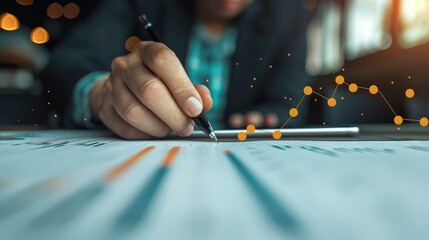 Poster - A person analyzing data and making notes, with a graph overlay indicating growth.