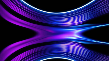 Fototapete - Swirling lines of bright blue and purple light intertwine against a black background, creating a captivating abstract design that suggests motion and energy