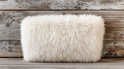 Wall Mural - Soft White Plush Pillow on Rustic Wooden Background