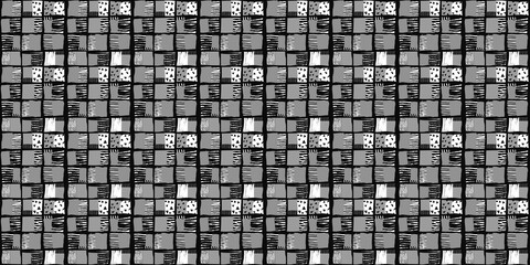 Fototapete - Seamless black code pattern with numbers and geometric letter design for a vintage textile backdrop