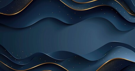 Wall Mural - Abstract wavy design with dark tones and golden accents, suitable for backgrounds or banners.