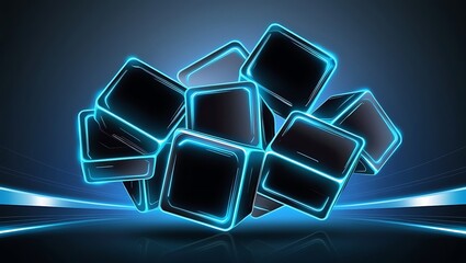 Abstract Neon Cubes Floating in Dark Space