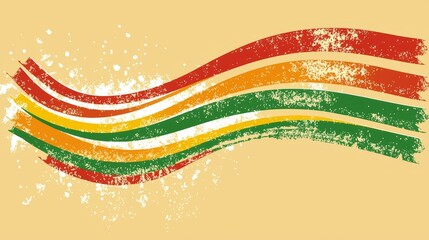 Poster - Colorful Wavy Lines in Red, Orange, Yellow, Green on a Beige Background
