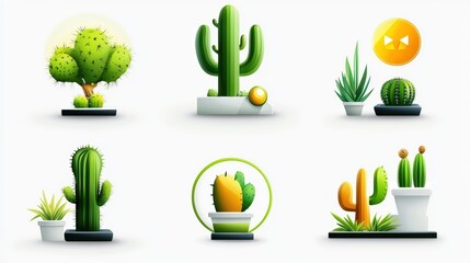 Poster - A variety of sleek cactus logo designs, showcasing bold and intricate styles, isolated on a bright white background