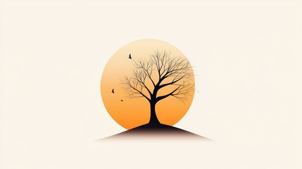Poster - Simple and modern tree silhouette logo, neutral tones and symmetrical design for clean visual appeal