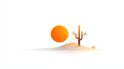 Poster - Simple desert icon featuring a lone cactus and sun silhouette on a clean white background.