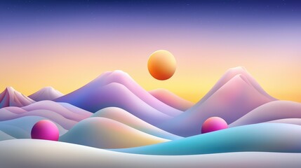 Poster - stylized mountain silhouettes with rich illustration details, bold outlines, and gradient tones for 