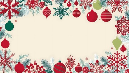 Festive Christmas Ornaments and Winter Botanicals Border