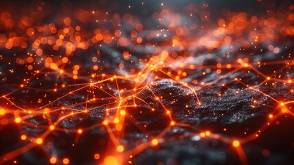 Poster - Abstract representation of interconnected networks with glowing orange nodes and lines.