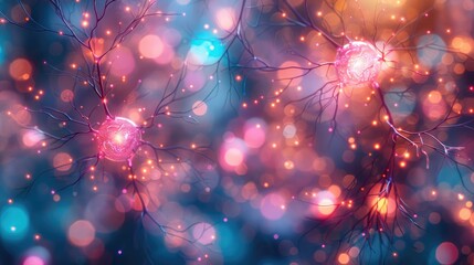 Poster - Abstract representation of neurons with vibrant colors and glowing effects.