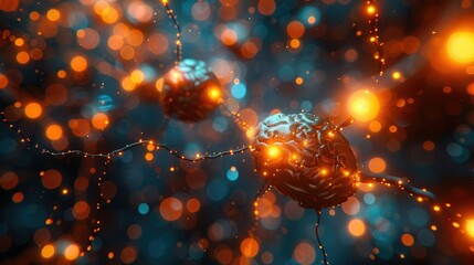 Poster - Abstract visualization of neurons with glowing connections in a vibrant digital environment.