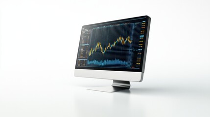 Aufkleber - Modern computer monitor displaying dynamic financial chart graphics, showcasing stock market trends and analysis in a professional digital workspace environment