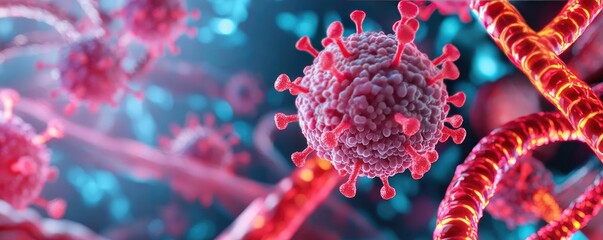 Aufkleber - Cancer cells concept. Close-up view of a virus structure, showcasing intricate details and vibrant colors.