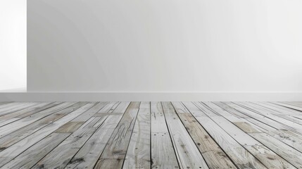 Wall Mural - Empty room with wooden floor and plain white wall, ideal for showcasing products or art Minimalist interior design creates a spacious atmosphere for various uses