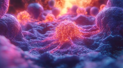 Aufkleber - Cancer cells concept. Vibrant digital rendering of microscopic cells in a dynamic environment.
