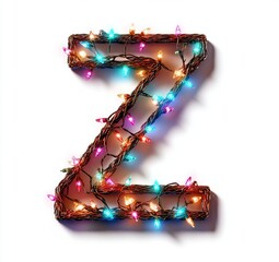 Wall Mural - Alphabet letter Z with Christmas lights on white background. 3D