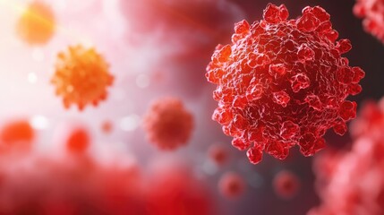 Aufkleber - Cancer cells concept. Detailed close-up of a virus, showcasing its structure and vibrant colors.