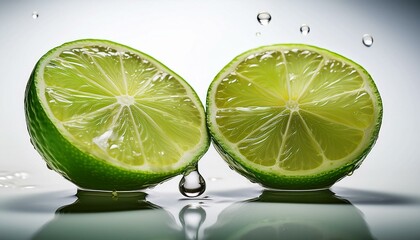 Wall Mural - Two juicy lime halves, glistening with water droplets, create a refreshing image.