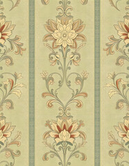 Wall Mural - Vintage wallpaper with shabby tapestry pattern, one line art, with white tones