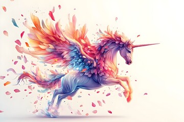 Naklejka na meble A white unicorn with a colorful mane in a fairy tale world horse, children, graphic, fantasy, pony, mane, rainbow, dream, fairy, mammal, mythology, print, silhouette, emblem, imagination, legend
