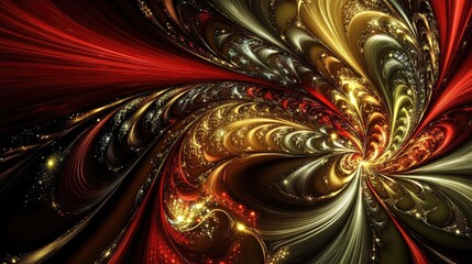 Poster - Vibrant Swirling Patterns in Red Gold and Black Abstract Design