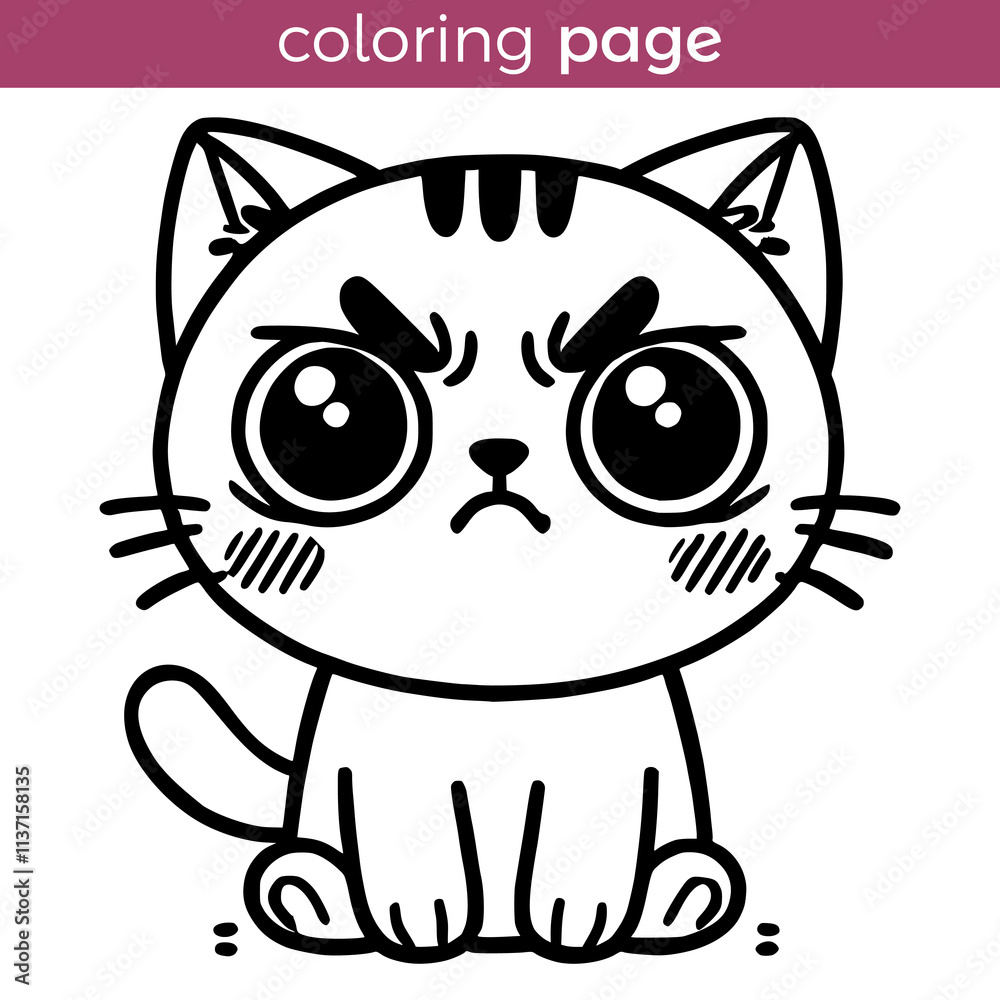 coloring page for kids cute angry cat vector illustration template ...