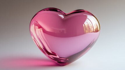 Poster - pink glass heart shape in soft lighting on minimalist background