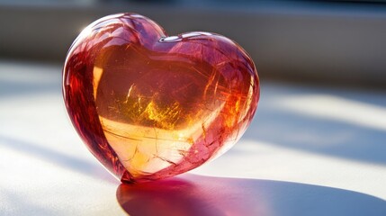 Poster - Beautiful Heart-Shaped Glass Sculpture with Colorful Light Reflection