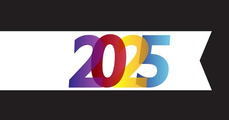 Poster - Animated retro, vintage ribbon with the number 2025. 