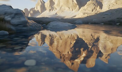 Wall Mural - Mountain Reflection In Calm Still Water At Sunset