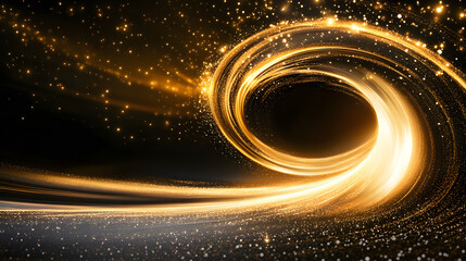 Aufkleber - A swirling golden vortex illuminated by shimmering stars against a dark background, evoking a sense of mystery and cosmic beauty
