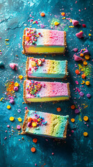 Wall Mural - Brightly colored cheesecake slices dyed in pa