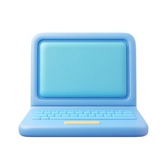 Poster - Blue laptop with a yellow keypad sits on a white background