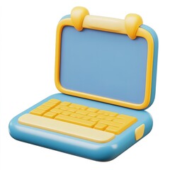 Poster - Computer with a yellow keyboard and a blue screen