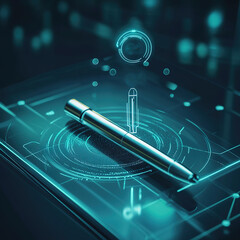 Poster - Pen is on a tablet with a blue background