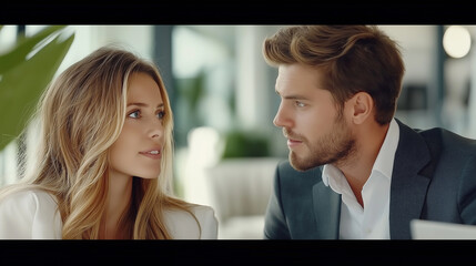 Aufkleber - Business colleagues having a conversation in modern office