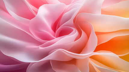 Aufkleber - A close-up of delicate, colorful silk fabric resembling the petals of a rose, showcasing soft curves and gentle gradients