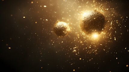 Aufkleber - A mesmerizing display of golden particles floating in a dark space, creating a cosmic and ethereal atmosphere