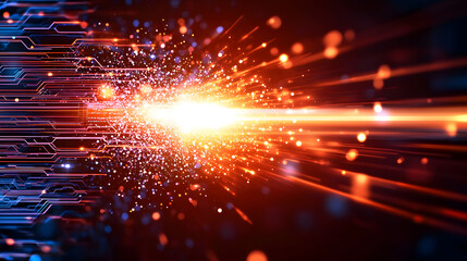 Aufkleber - A vibrant explosion of light and particles, illustrating a dynamic fusion of technology and energy in a cosmic-like setting