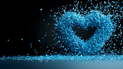 Aufkleber - A vibrant blue heart shape formed from scattered particles on a dark background, symbolizing love and creativity