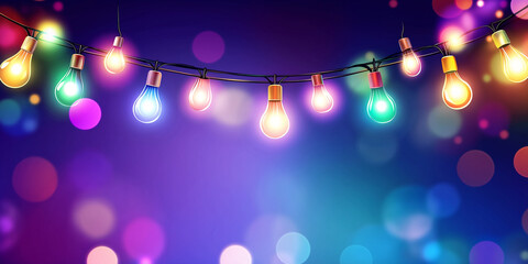 Poster - Colorful string lights illuminating festive celebration on blurred background