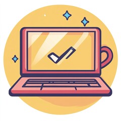 Poster - Laptop with a check mark on it and a cup with a handle