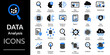 © Natawut - Data analytics icon set.  data cloud analysis technology symbol. Containing database, statistics, analytics icons. Solid vector icons collection.