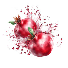 Wall Mural - Watercolor splash of pomegranate fruit, isolated on a white background. png