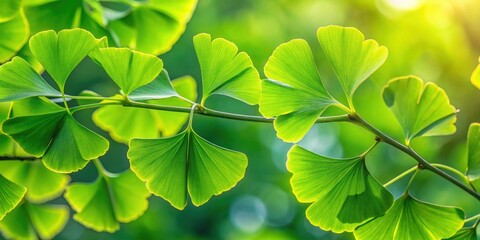 Vibrant green ginkgo tree leaves with unique fan shape, ginkgo, tree, leaves, background, green, vibrant, nature, foliage, botany