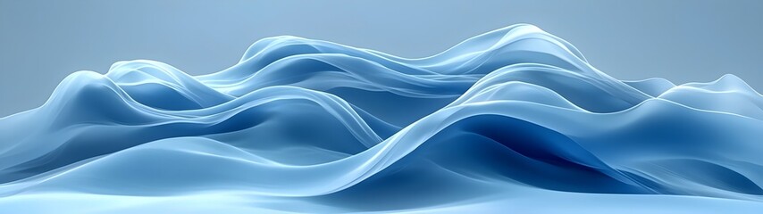 Poster - Abstract wave patterns in soft blue hues create a serene and calming atmosphere, resembling gentle ocean waves or flowing silk fabric.