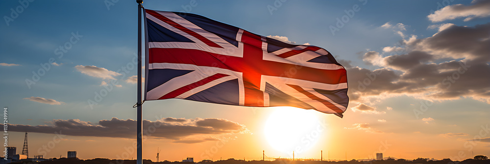 Iconic British Union Jack Flag Fluttering Against Clear Blue Sky - A ...